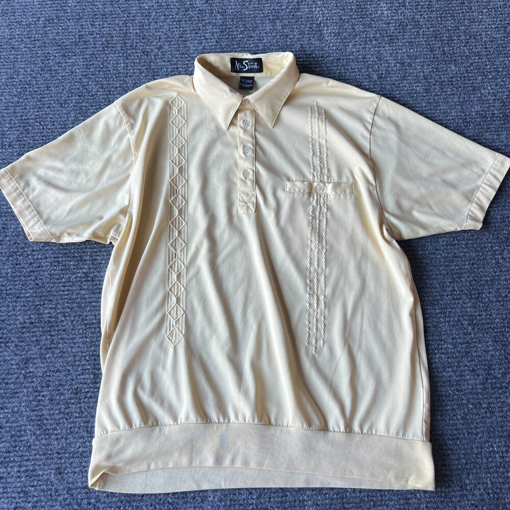 VINTAGE Alan Stuart Shirt Men's Large Yellow Banded Waistband 80s Polo Golf